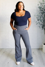 Hazel Blues® |  Building Habits Twill Flared Crossover Waist Pant in Titanium