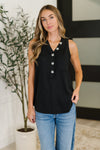 Hazel Blues® |  Buttoned Up Buttercup Sleeveless Top in Black