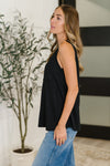 Hazel Blues® |  Buttoned Up Buttercup Sleeveless Top in Black