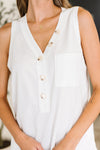 Hazel Blues® |  Buttoned Up Buttercup Sleeveless Top in Ivory
