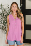 Hazel Blues® |  Buttoned Up Buttercup Sleeveless Top in Magenta Glow