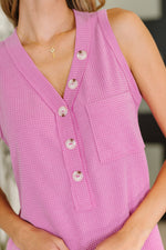 Hazel Blues® |  Buttoned Up Buttercup Sleeveless Top in Magenta Glow
