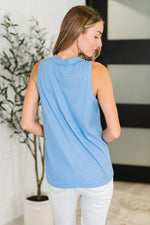 Hazel Blues® |  Buttoned Up Buttercup Sleeveless Top in Ocean Blue