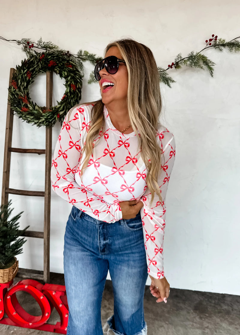 Hazel Blues® |  PREORDER: Christmas Printed Mesh Tops