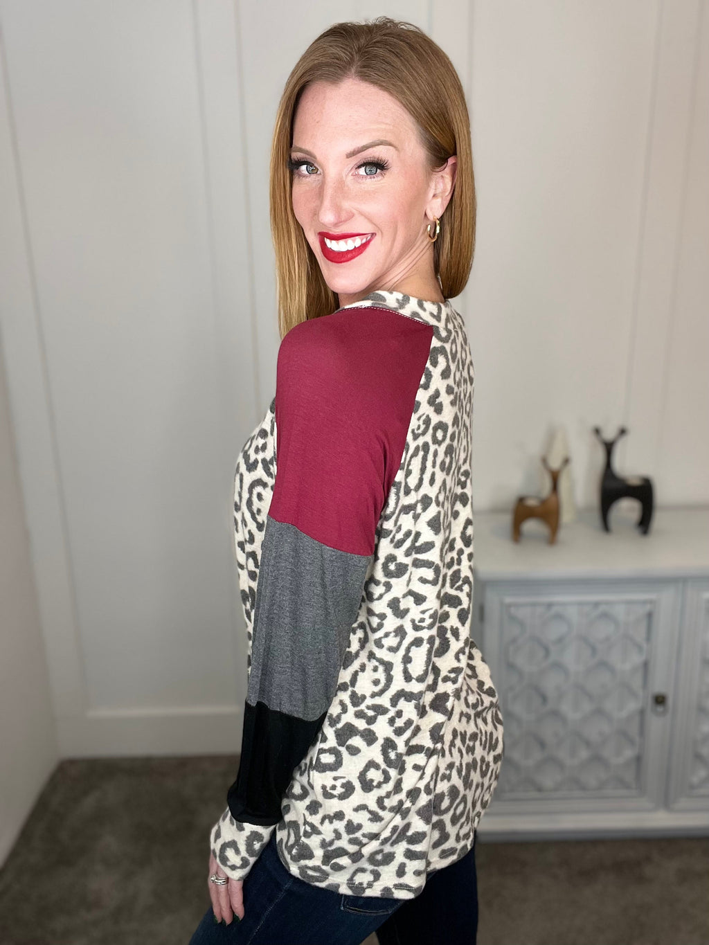 Hazel Blues® |  Hacci Brushed Leopard Top in Oatmeal