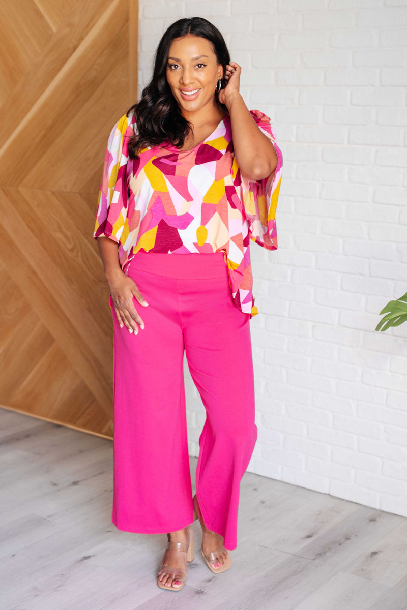 Hazel Blues® |  Magic Wide Leg Crop Pants in Hot Pink