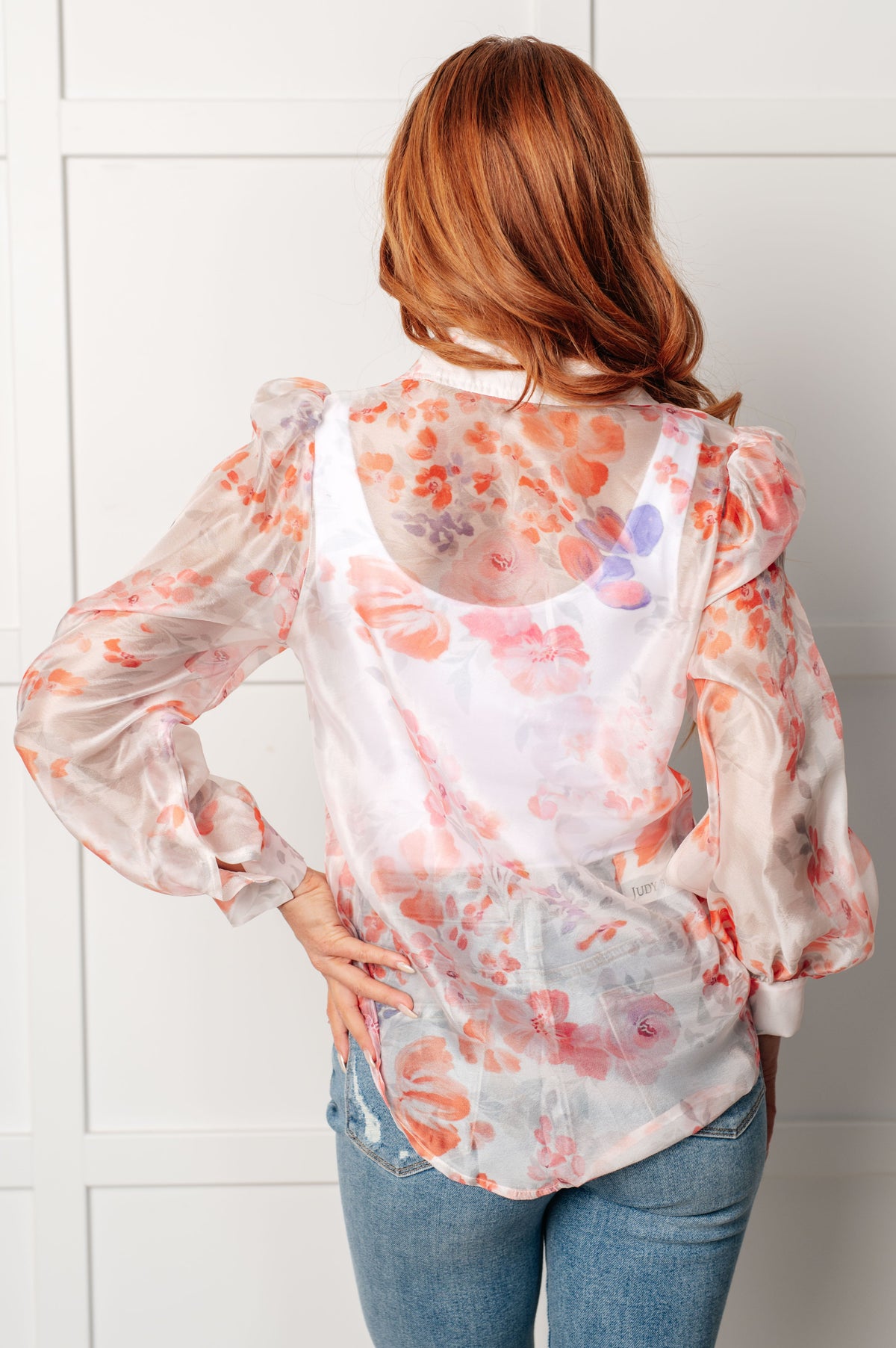 Hazel Blues® |  Call Me Back Sheer Floral Button Up Blouse