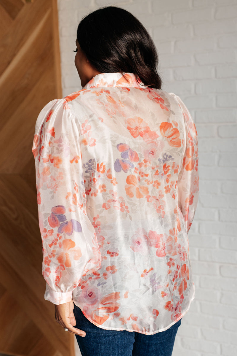 Hazel Blues® |  Call Me Back Sheer Floral Button Up Blouse