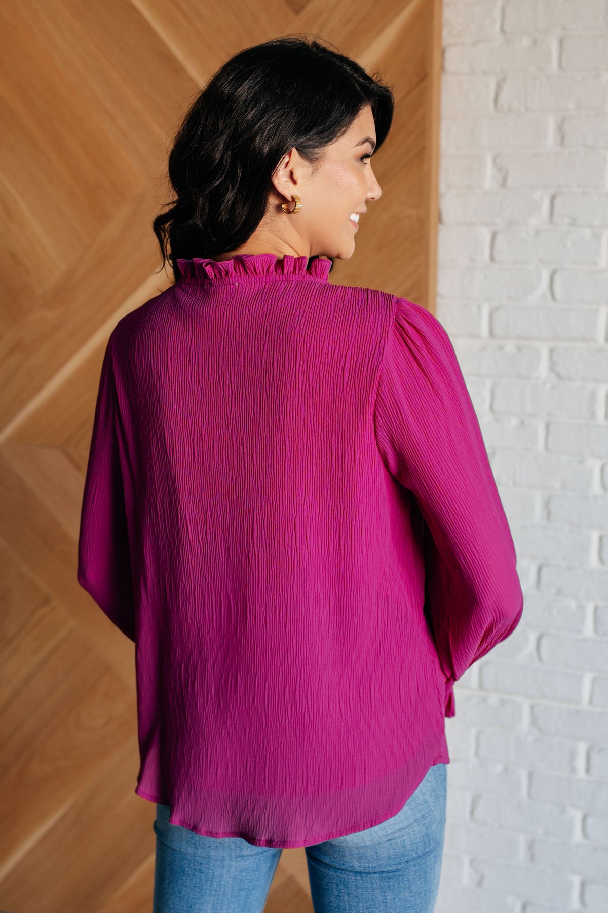 Hazel Blues® |  Candid Moment Ruffle Neckline Blouse