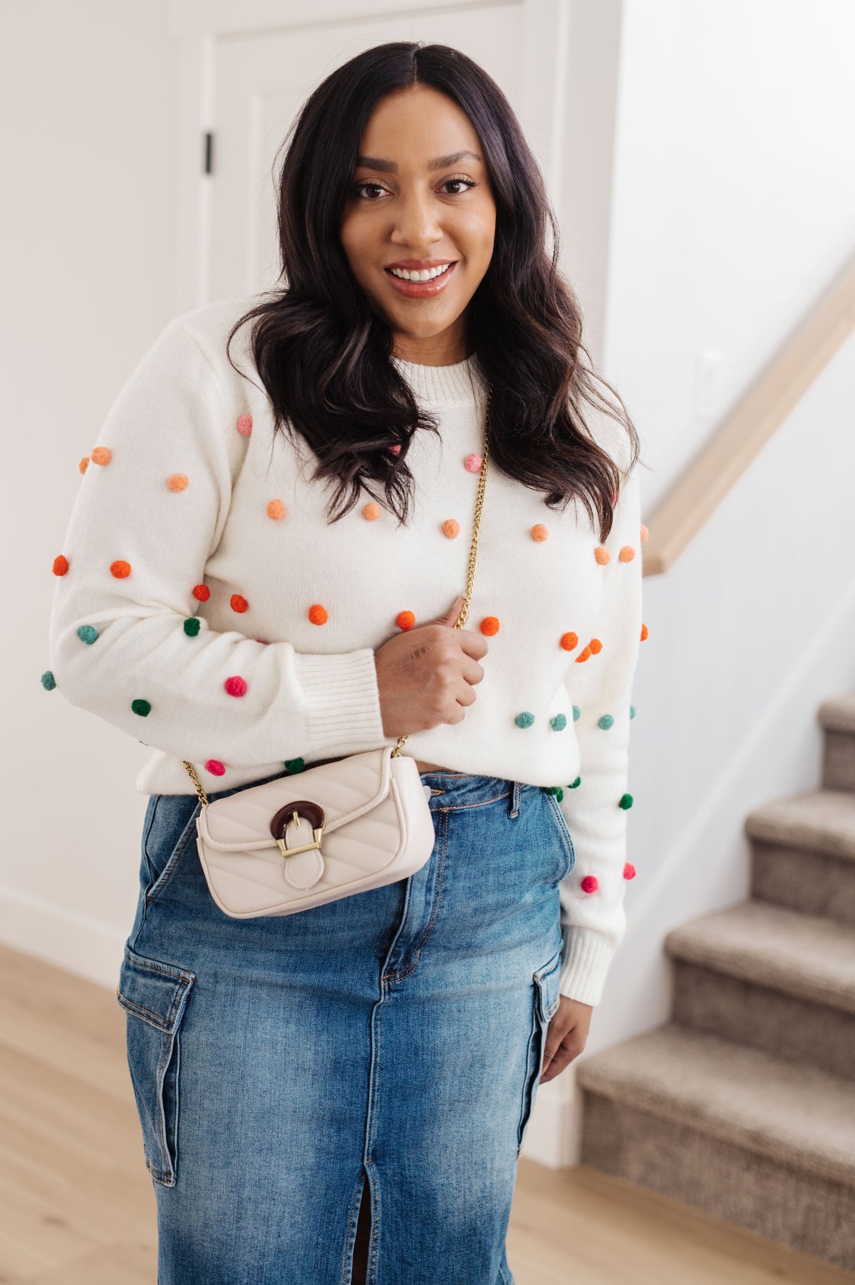 Hazel Blues® |  Candy Buttons Pom Detail Sweater