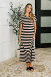 Hazel Blues® |  PREORDER: Cap Sleeve Maxi Dress in Black and Tan Stripe