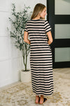 Hazel Blues® |  PREORDER: Cap Sleeve Maxi Dress in Black and Tan Stripe