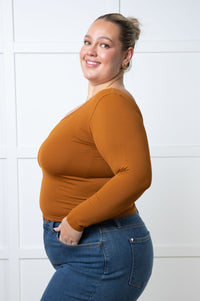 Hazel Blues® |  Bring in the Basics Seamless Reversible V-Neck Caramel