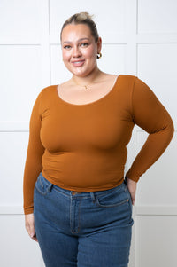 Hazel Blues® |  Bring in the Basics Seamless Reversible V-Neck Caramel