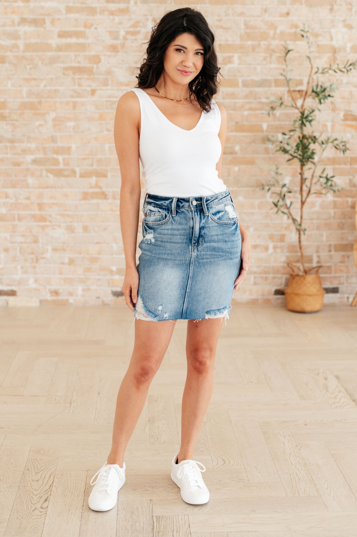 Hazel Blues® |  Carol High Rise Rigid Magic Denim Skirt