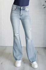 Hazel Blues® |  Caroline Mid Rise Control Top Distressed Flare Jeans