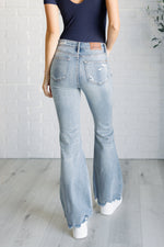 Hazel Blues® |  Caroline Mid Rise Control Top Distressed Flare Jeans