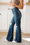 Hazel Blues® |  Cassandra High Rise Control Top Distressed Flare Jeans