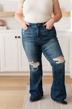 Hazel Blues® |  Cassandra High Rise Control Top Distressed Flare Jeans