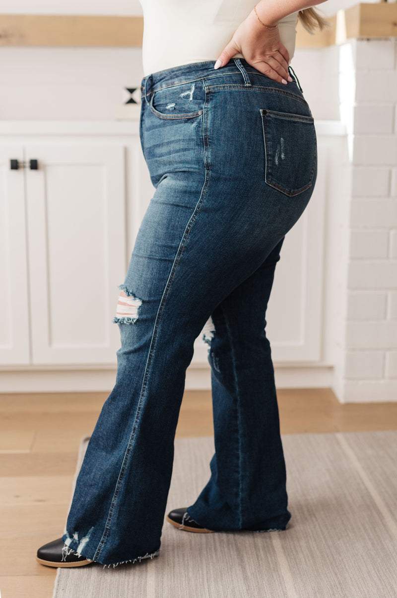 Hazel Blues® |  Cassandra High Rise Control Top Distressed Flare Jeans