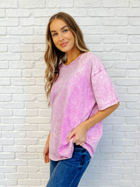 Hazel Blues® |  Casual Basic Drop Shoulder Oversized Tee in Bright Mauve