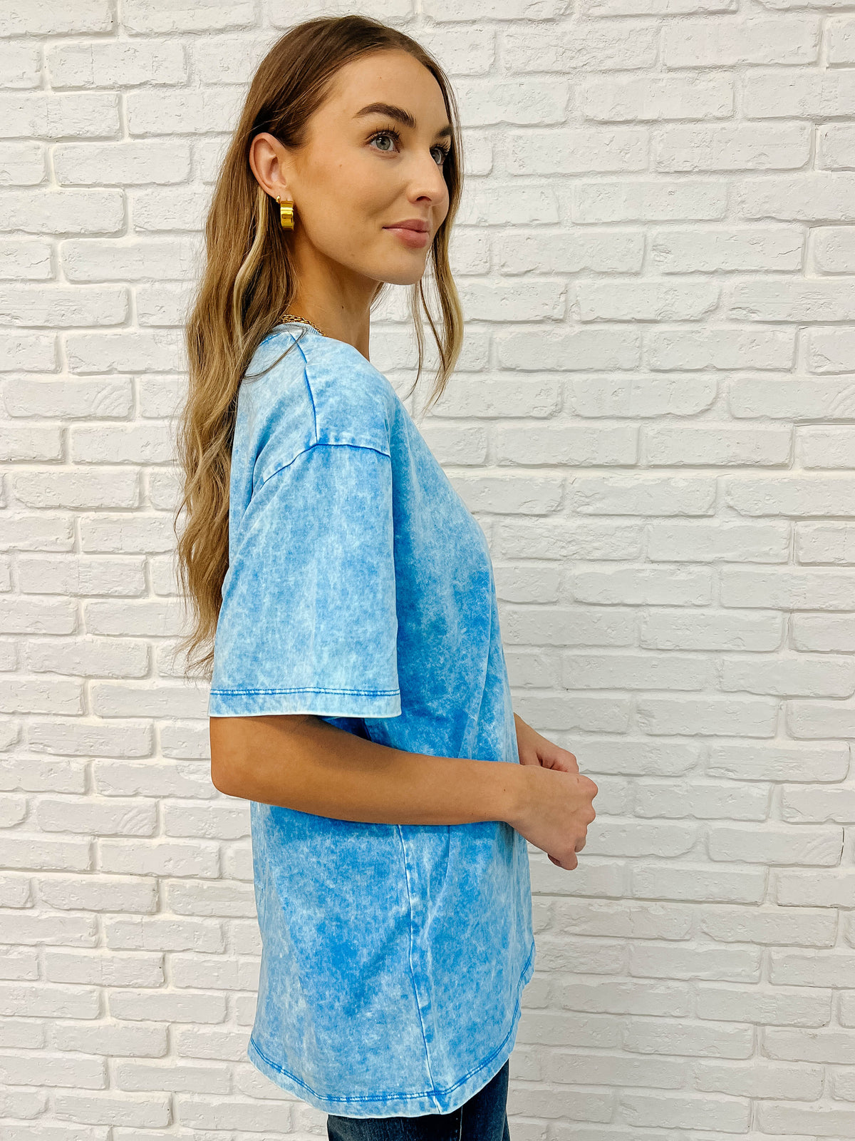 Hazel Blues® |  Casual Basic Drop Shoulder Oversized Tee in Deep Sky