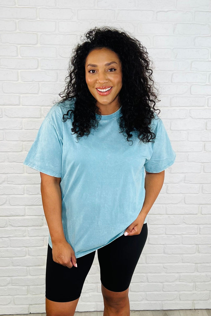 Hazel Blues® |  Casual Basic Drop Shoulder Oversized Tee in Dusty Teal