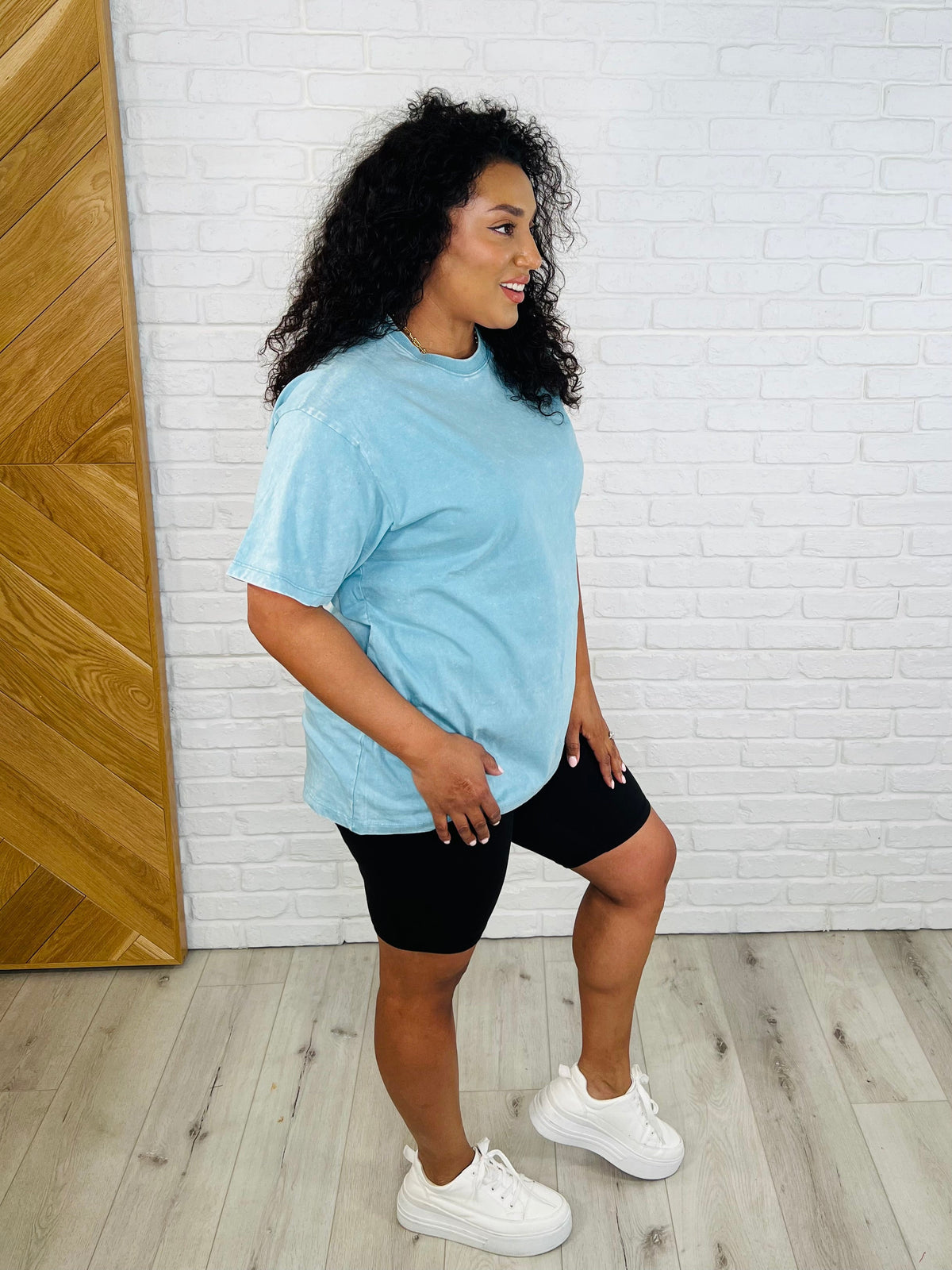 Hazel Blues® |  Casual Basic Drop Shoulder Oversized Tee in Dusty Teal