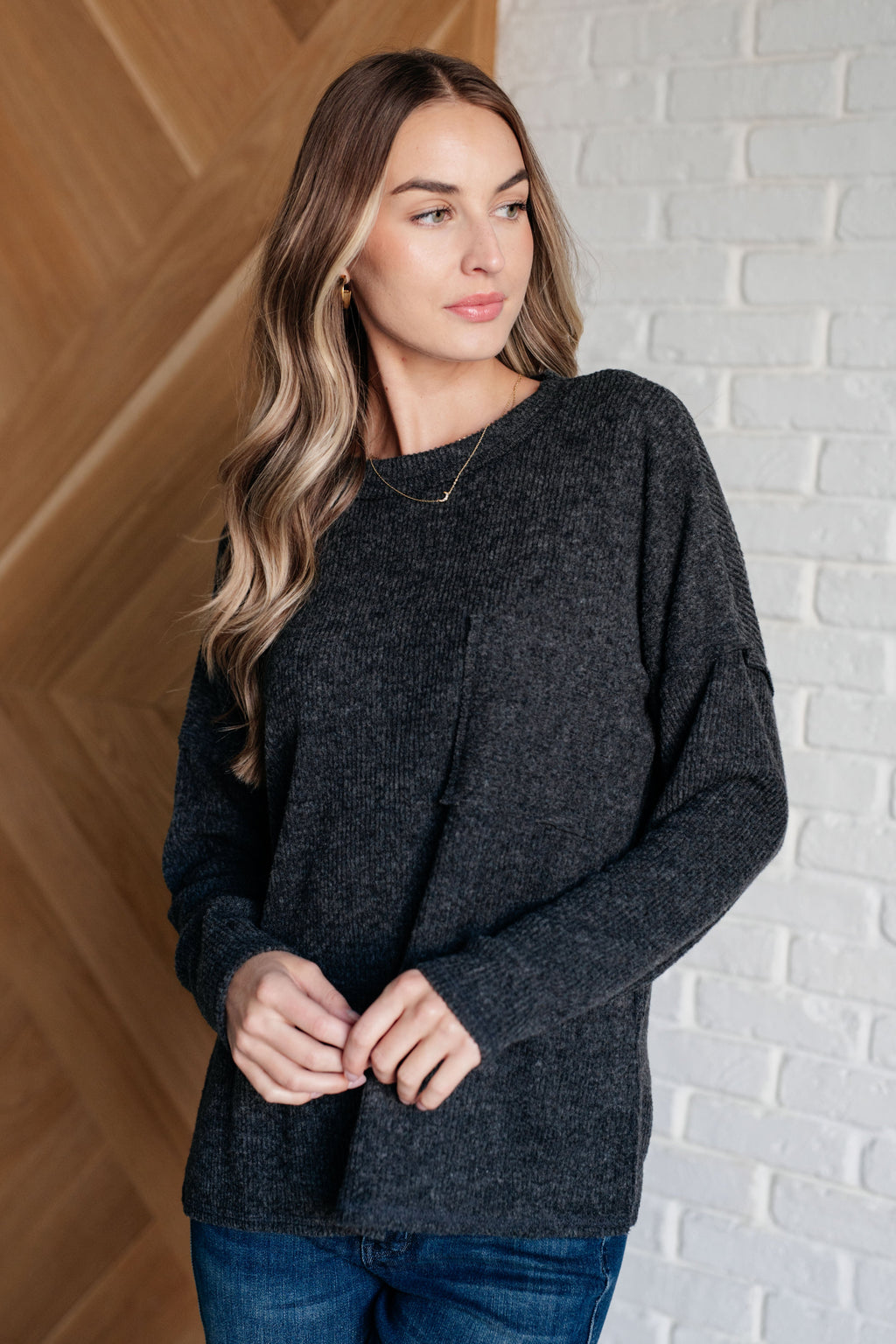 Hazel Blues® |  Casual Tuesday Ribbed Knit Sweater in Black