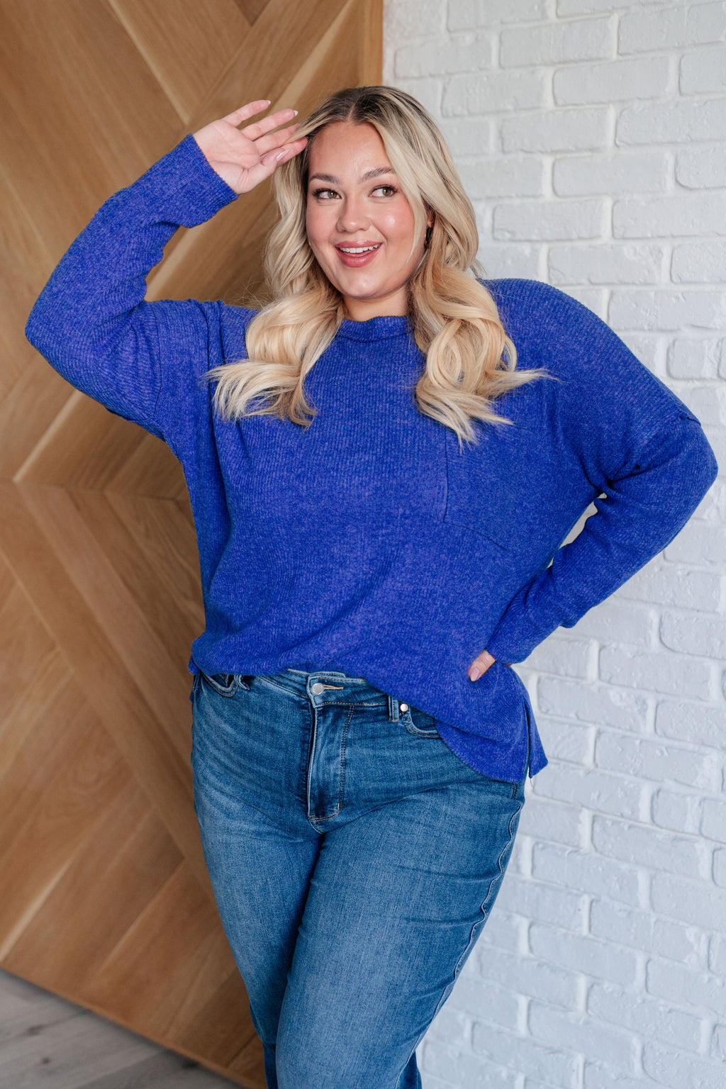 Hazel Blues® |  Casual Tuesday Ribbed Knit Sweater in Bright Blue
