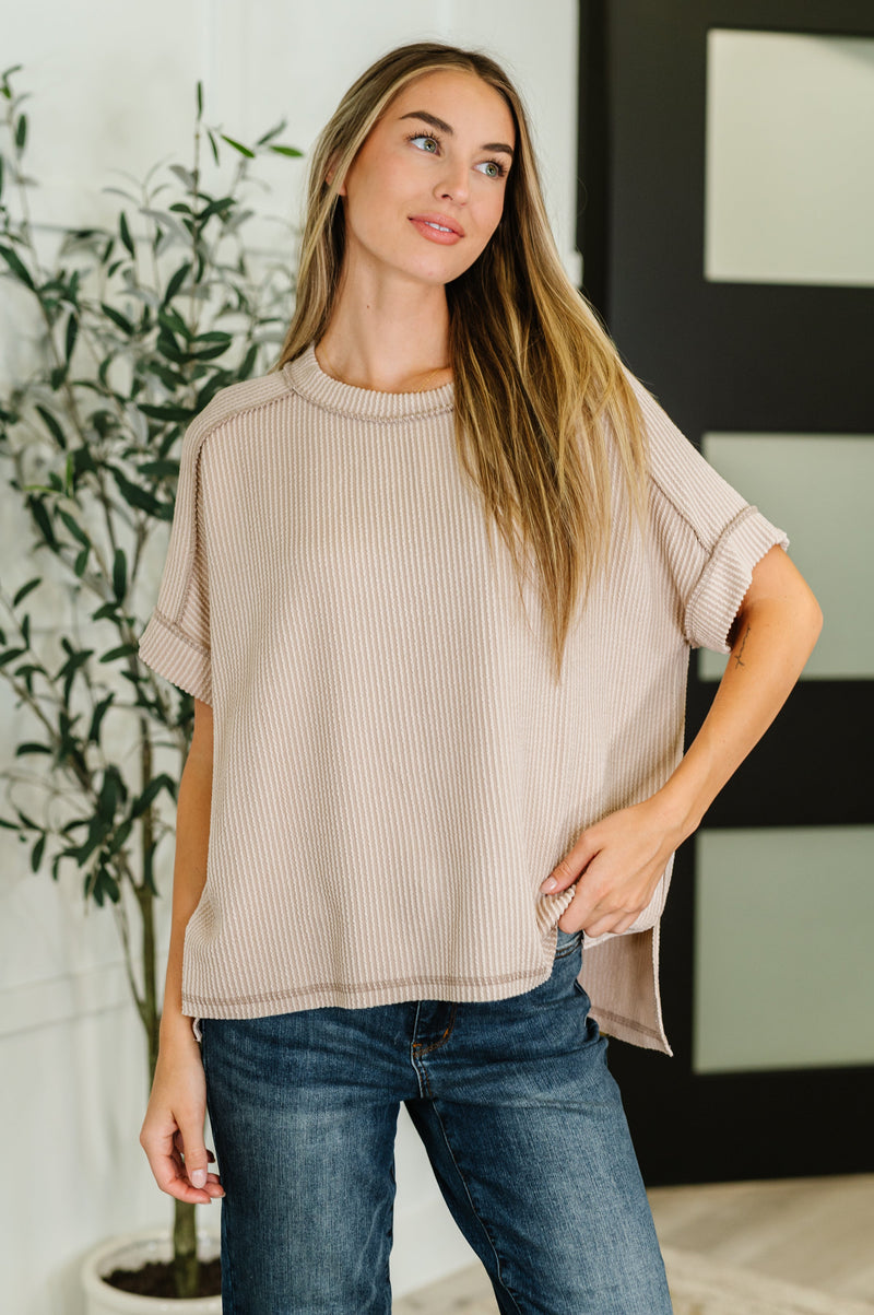 Hazel Blues® |  Catch Me Loungin’ Cable Ribbed Knit Top in Ash Mocha