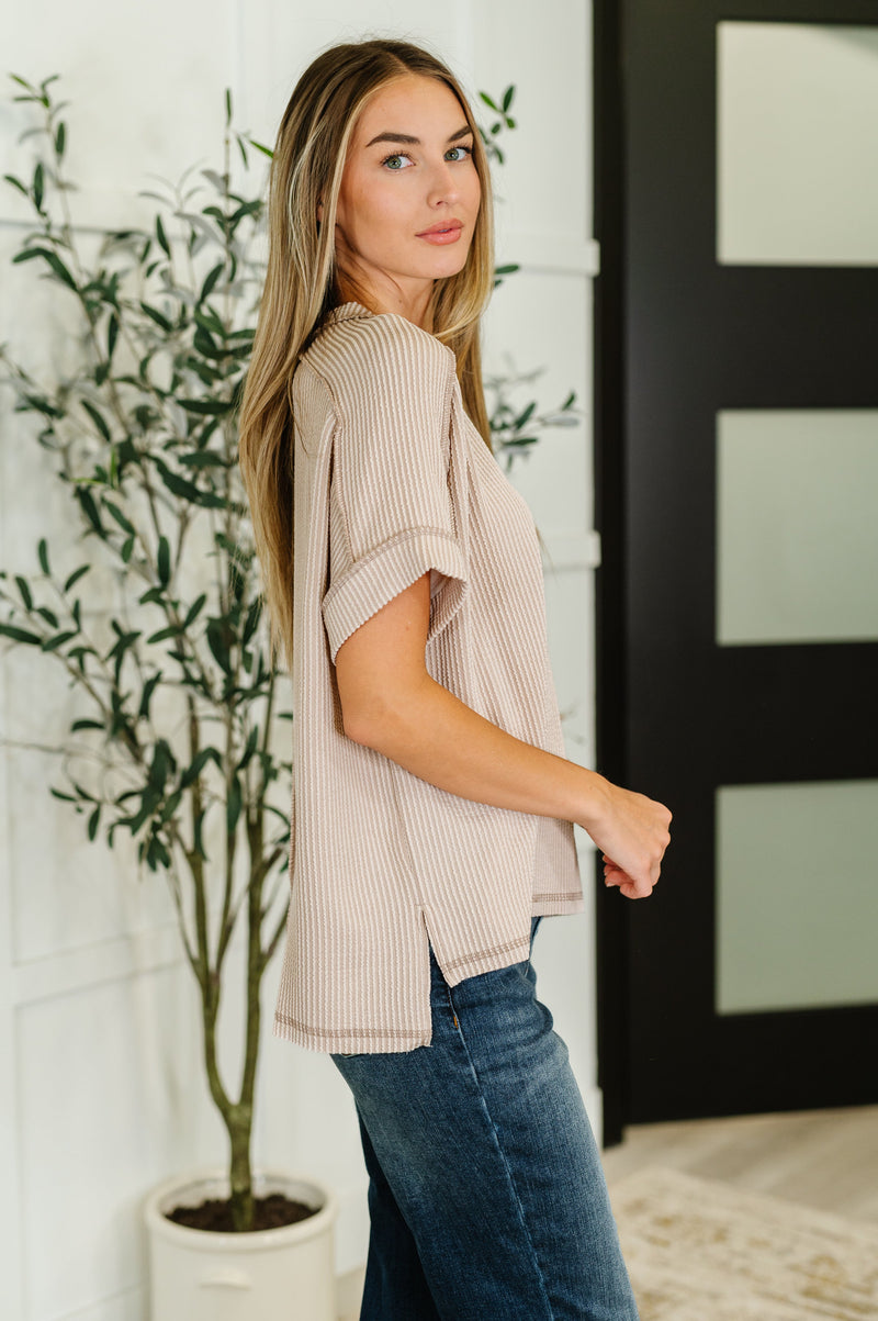 Hazel Blues® |  Catch Me Loungin’ Cable Ribbed Knit Top in Ash Mocha