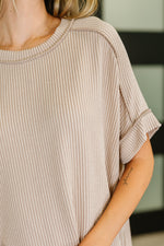 Hazel Blues® |  Catch Me Loungin’ Cable Ribbed Knit Top in Ash Mocha