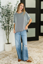 Hazel Blues® |  Catch Me Loungin’ Cable Ribbed Knit Top in Black and White