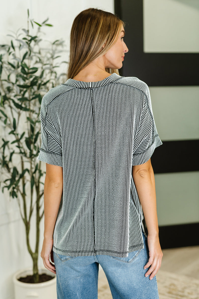 Hazel Blues® |  Catch Me Loungin’ Cable Ribbed Knit Top in Black and White