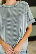Hazel Blues® |  Catch Me Loungin’ Cable Ribbed Knit Top in Black and White