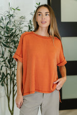 Hazel Blues® |  Catch Me Loungin’ Cable Ribbed Knit Top in Burnt Orange
