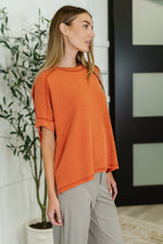 Hazel Blues® |  Catch Me Loungin’ Cable Ribbed Knit Top in Burnt Orange