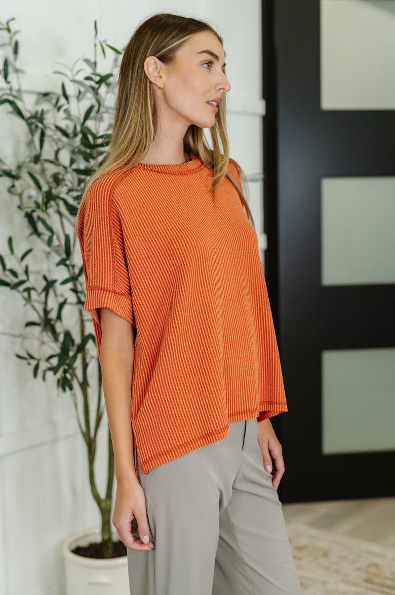 Hazel Blues® |  Catch Me Loungin’ Cable Ribbed Knit Top in Burnt Orange