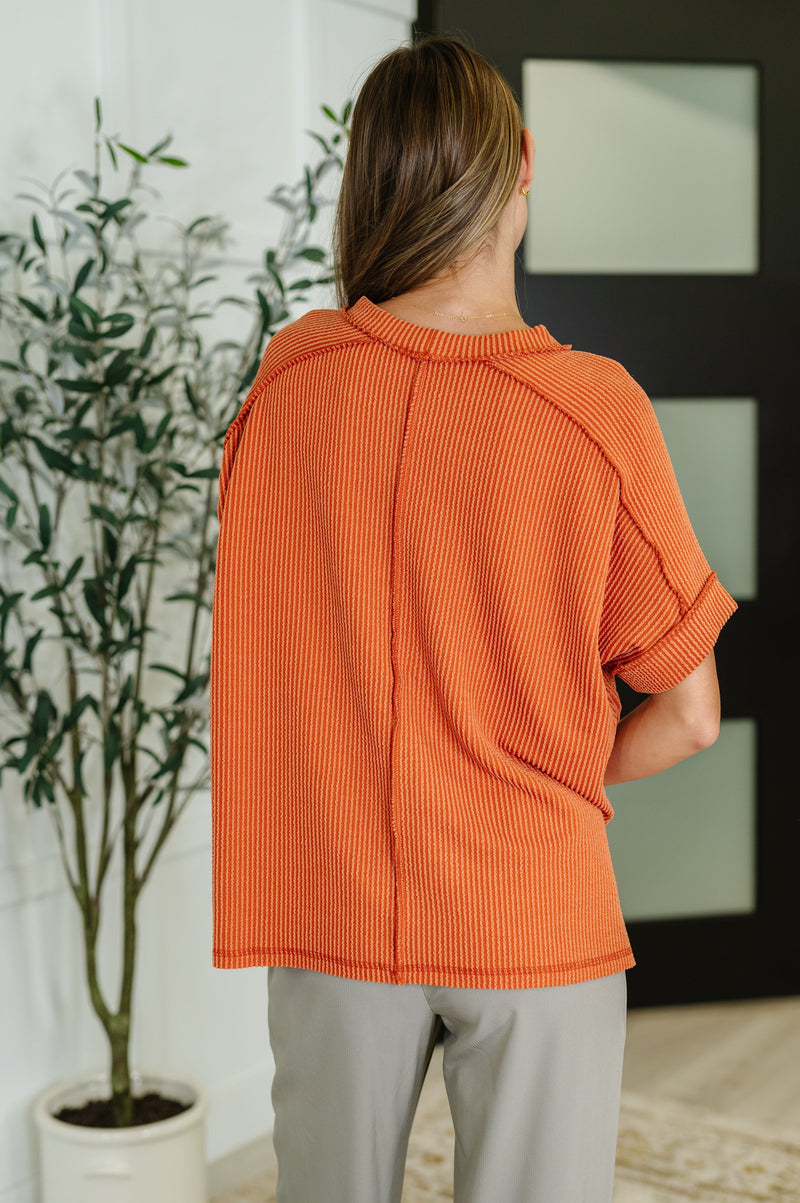 Hazel Blues® |  Catch Me Loungin’ Cable Ribbed Knit Top in Burnt Orange