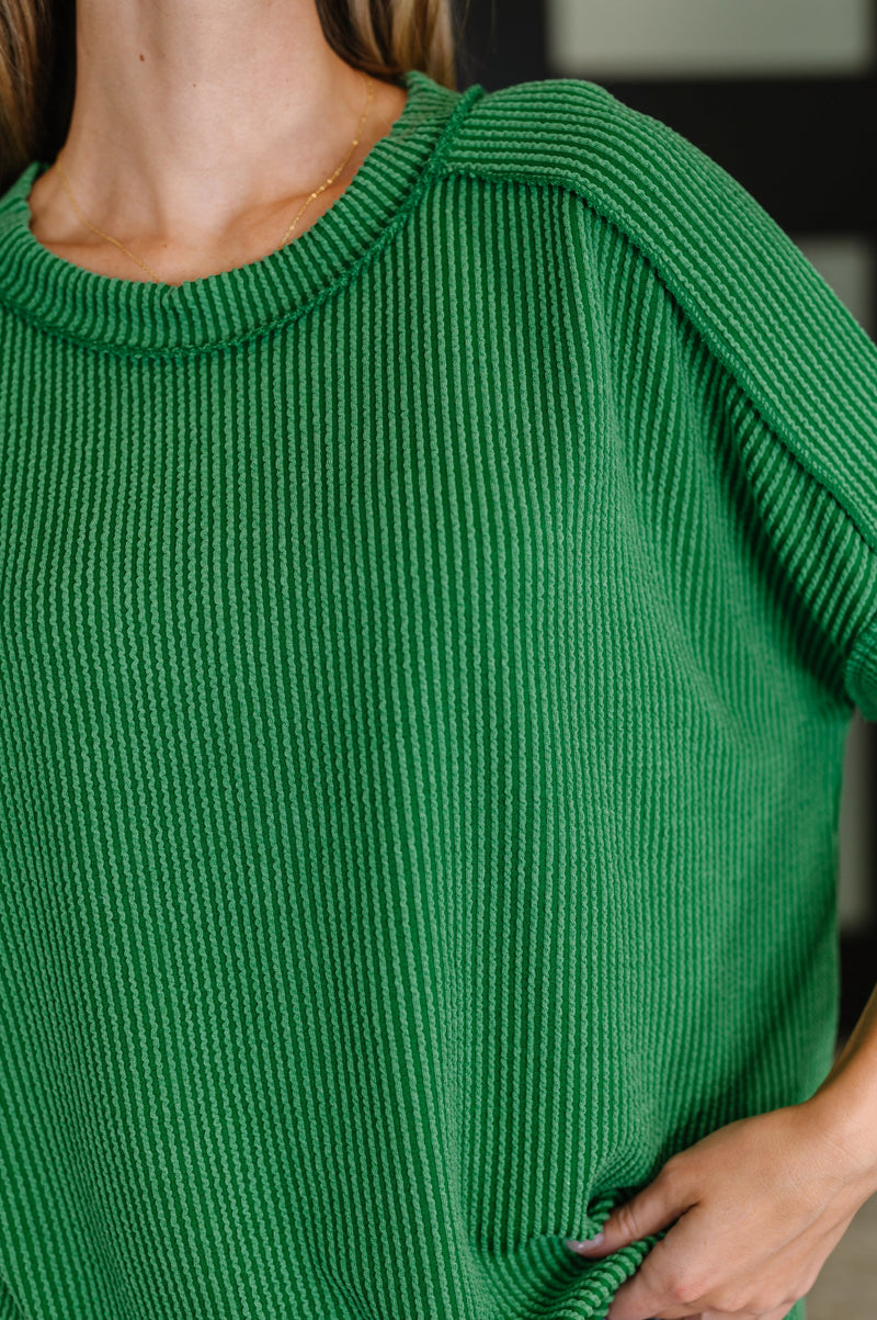 Hazel Blues® |  Catch Me Loungin’ Cable Ribbed Knit Top in Dark Green