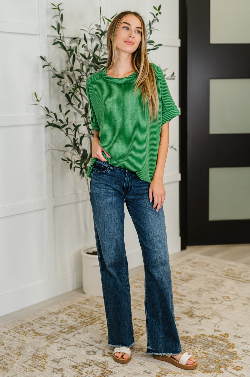 Hazel Blues® |  Catch Me Loungin’ Cable Ribbed Knit Top in Dark Green