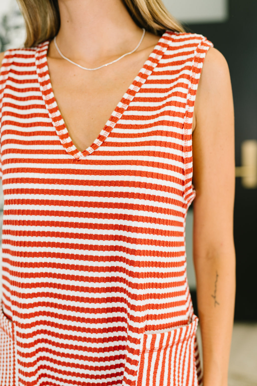 Hazel Blues® |  Caught You Staring Ribbed Knit Romper in Rust