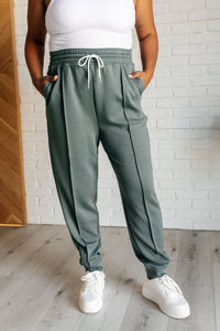 Hazel Blues® |  Center Seam Scuba Joggers in Ash Jade