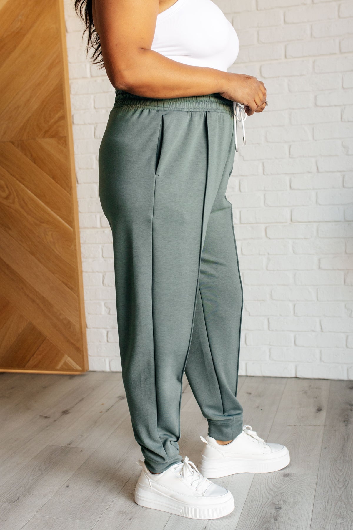 Hazel Blues® |  Center Seam Scuba Joggers in Ash Jade