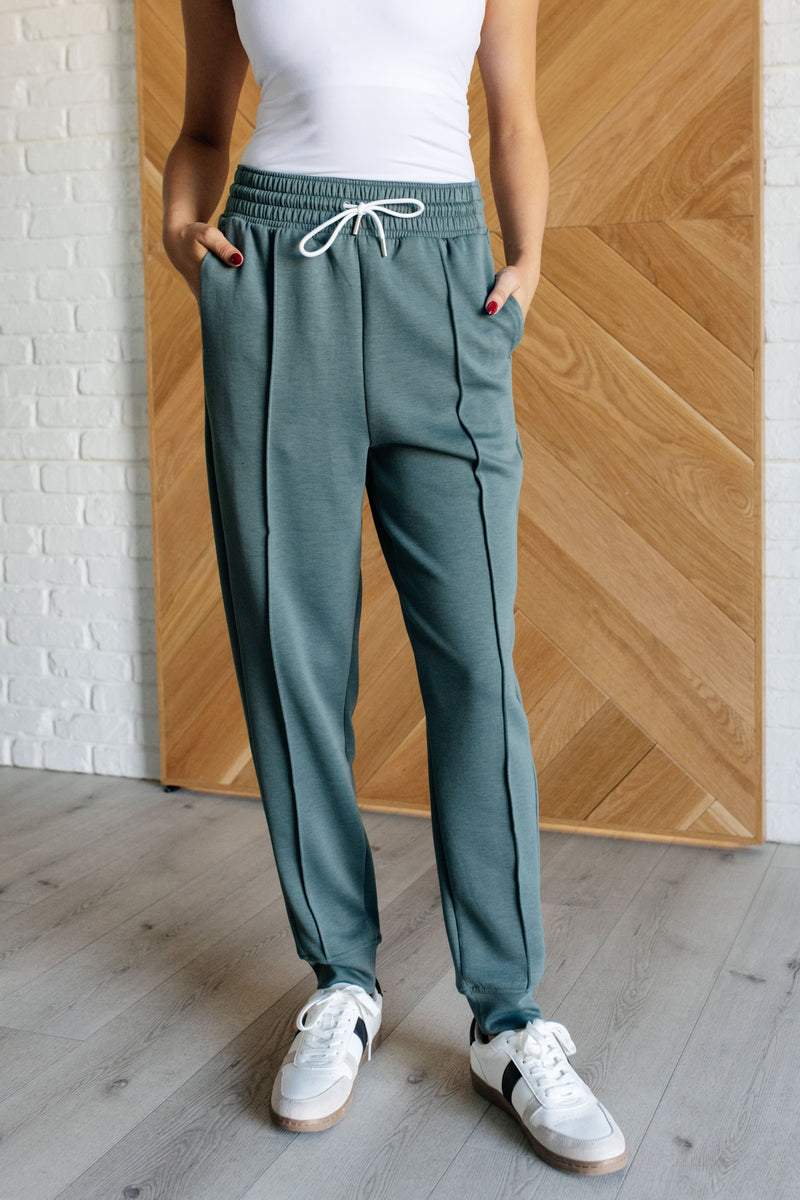 Hazel Blues® |  Center Seam Scuba Joggers in Ash Jade