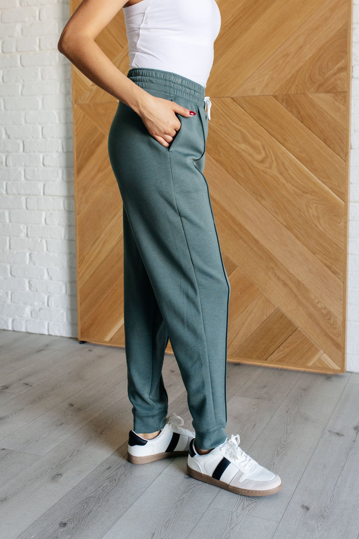 Hazel Blues® |  Center Seam Scuba Joggers in Ash Jade