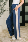Hazel Blues® |  Certified Chiller Contrast Stripe Straight Leg Bottoms in Navy