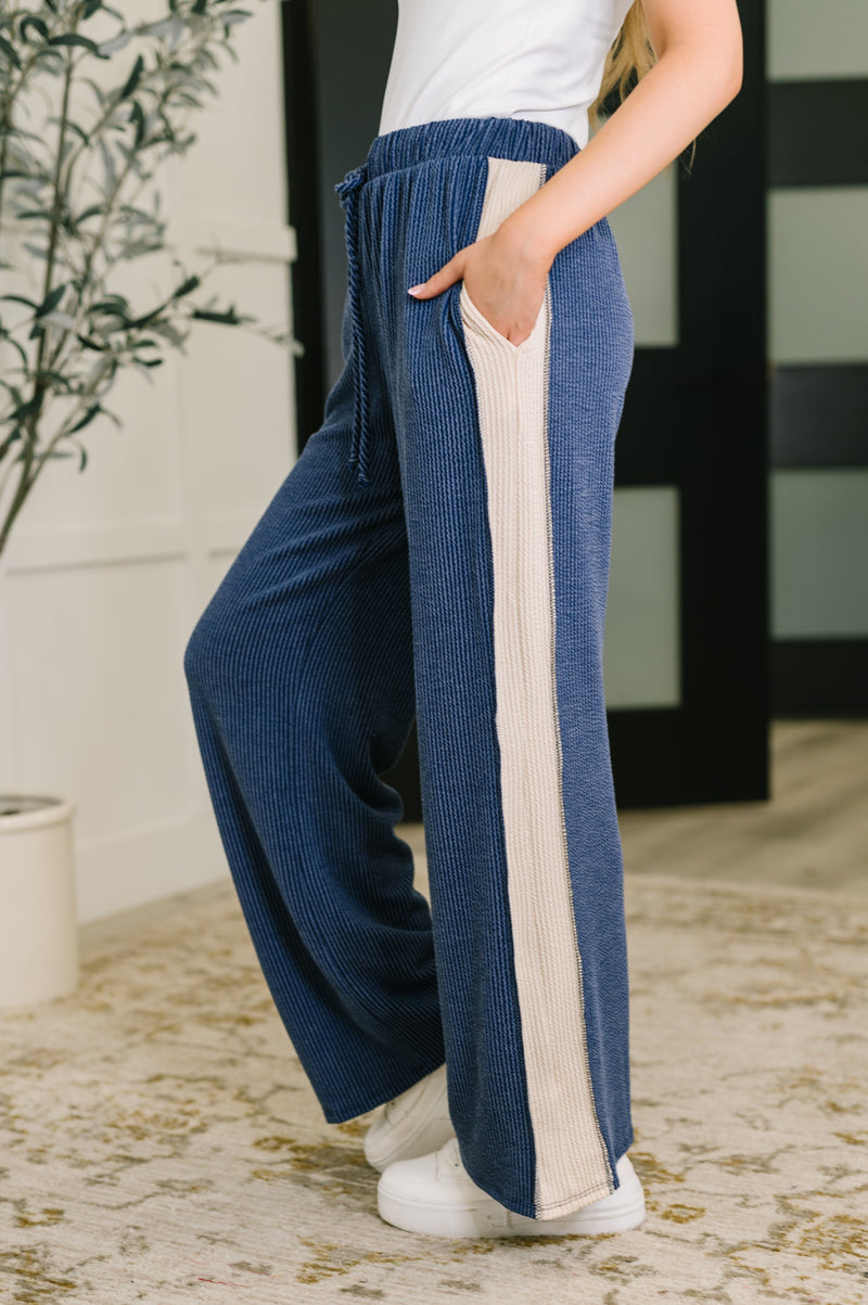 Hazel Blues® |  Certified Chiller Contrast Stripe Straight Leg Bottoms in Navy