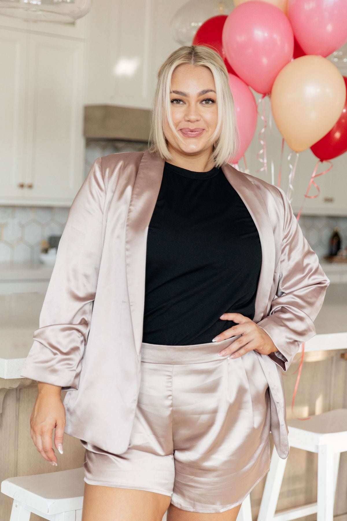 Hazel Blues® |  Champagne and Roses Satin Blazer